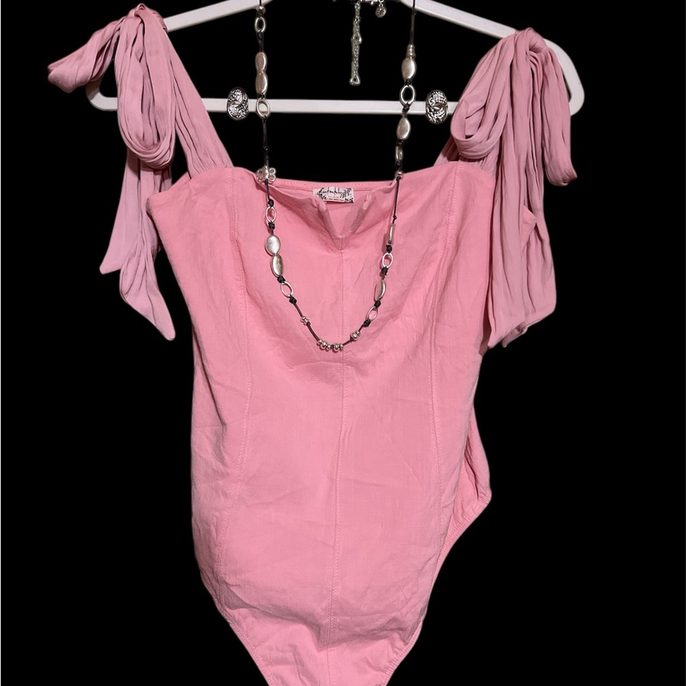 Free People Pink Asymmetrical Sleeveless Bodysuit